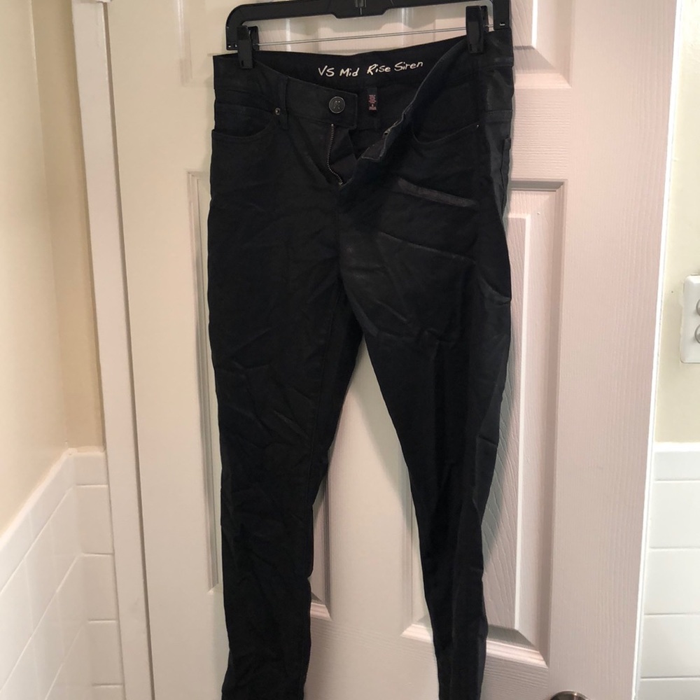 Shiny pants/jean - not jeggings. Will iron.